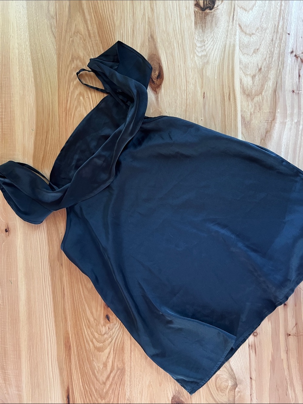 Express Black Satin One-Shoulder Top with Draped Strap